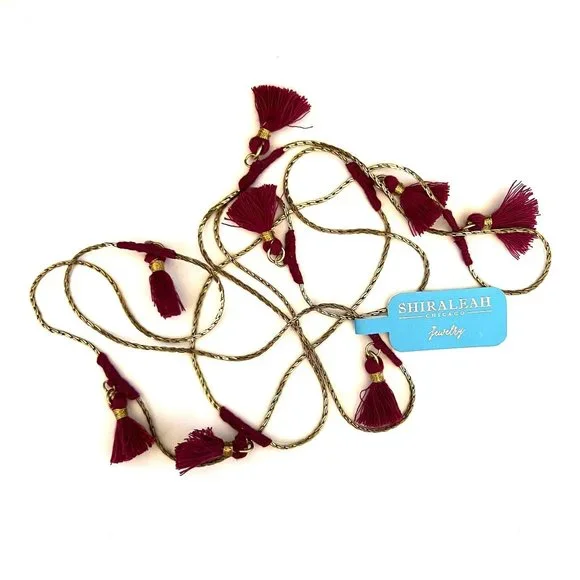 NWT Anthro Shiraleah Lena Necklace Gold Magenta Tassels 25" Long Boho Je… - Picture 3 of 5